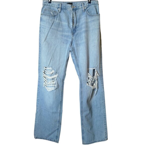 Uniqlo Women's Size 10 High Rise Straight Distressed Denim Blue Jeans - Picture 1 of 5
